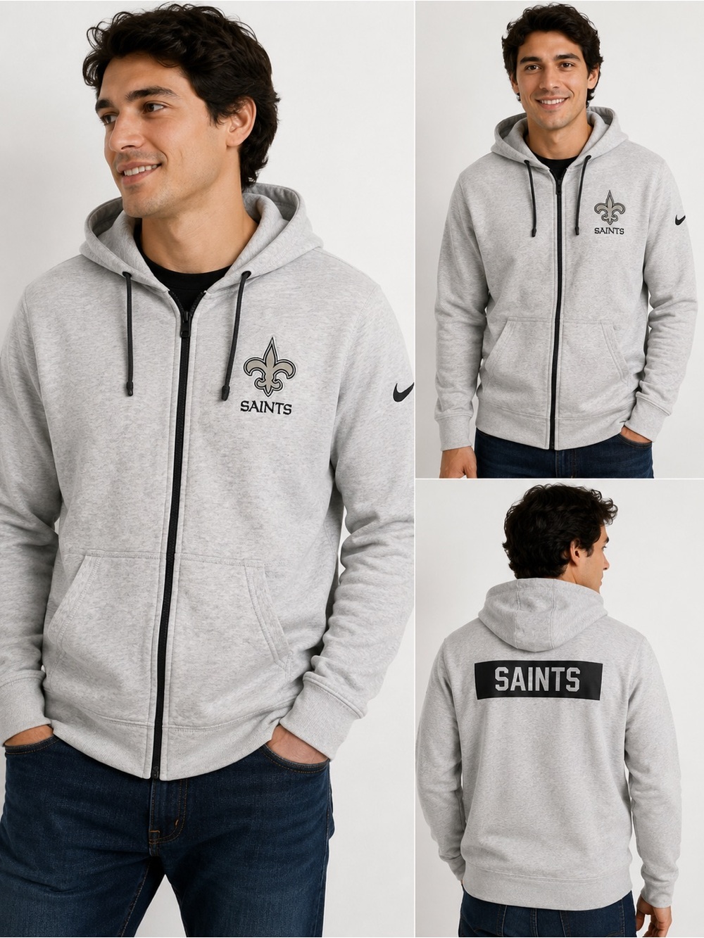 Nike Gray and Black Full-Zip Hoodie with Team Emblem